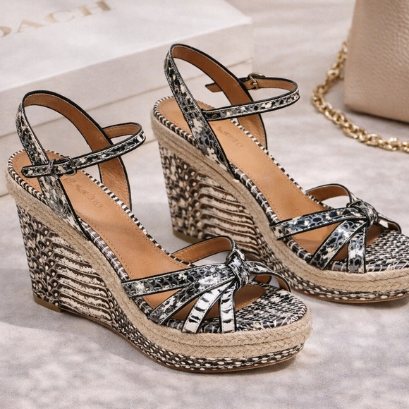 Coach Shoes - Coach Snakeskin Black and White Wedge Sandals